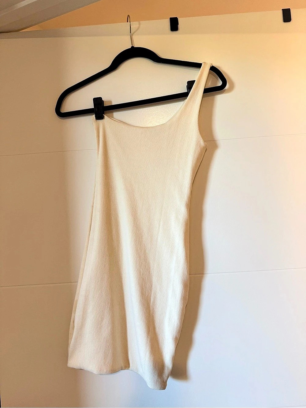 MESHKI One Shoulder Ribbed Mini Dress in Cream Like New